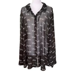 Lane Bryant Sheer Hidden Button Down Cheetah Print Top Sz 22/24